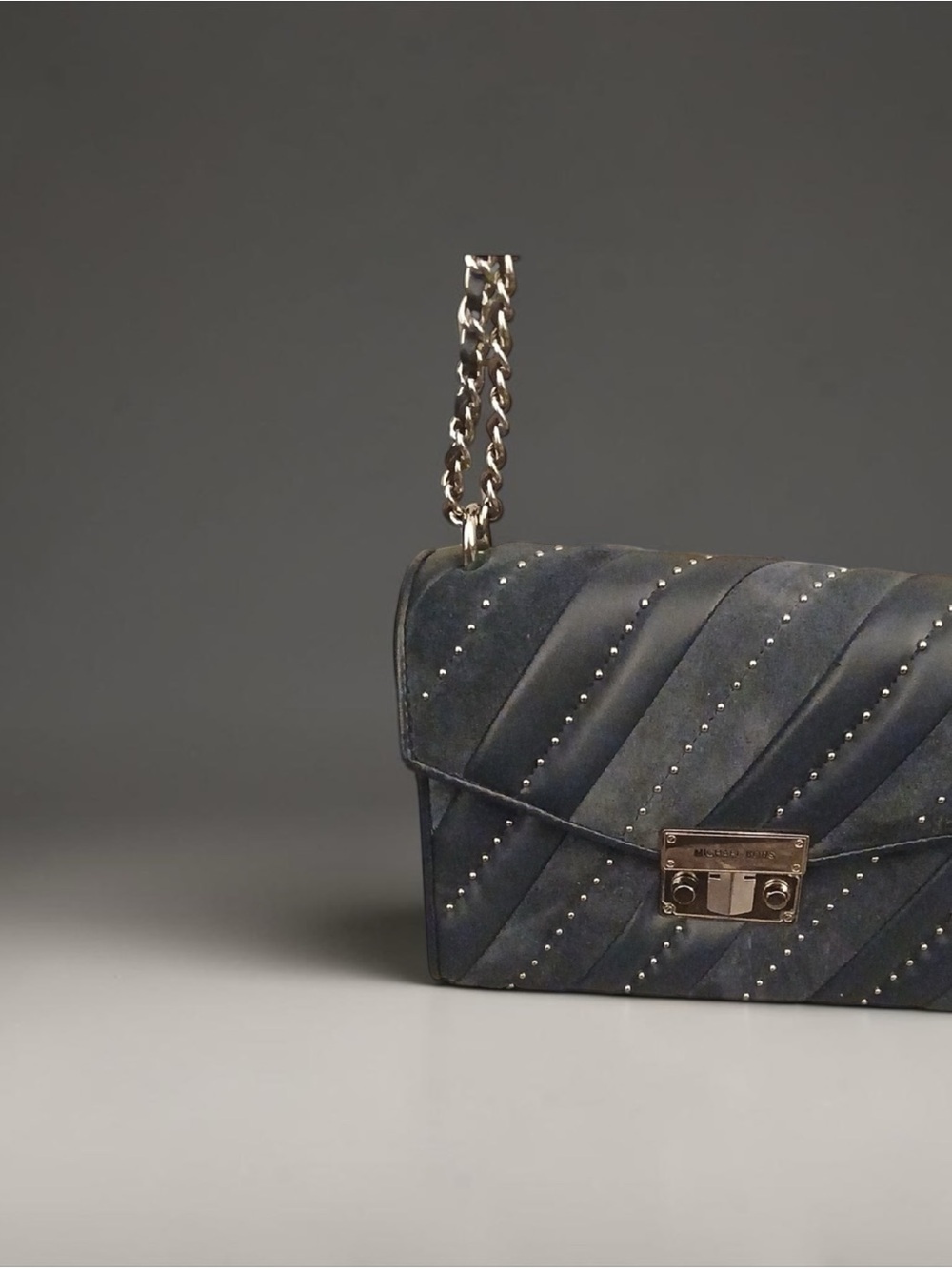 Michael Kors Sloan Editor Studded Navy Leather & Suede Shoulder Bag - Picture 2 of 10